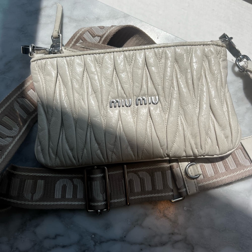 Miu Miu Cream Crossbody Bag with Matelassé Leather